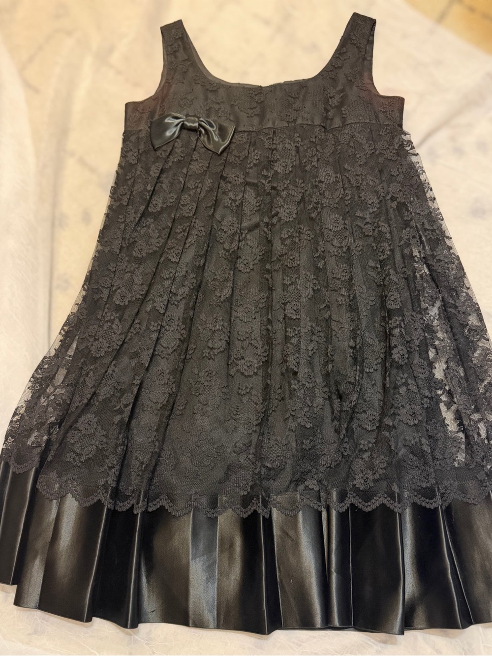 Vintage Black Lace A-Line Dress with Satin Bow